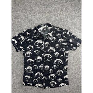Volcom Shirt Mens XL Black Disco Ball Button Up Short Sleeve Party Viscose Top
